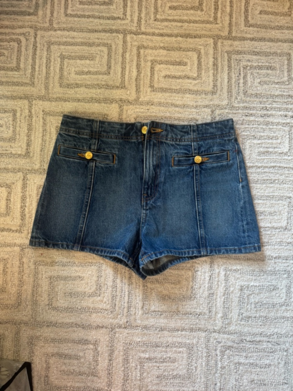 Ulla Johnson Denium Utility Shorts Blue High Rise Gold Button Size 8